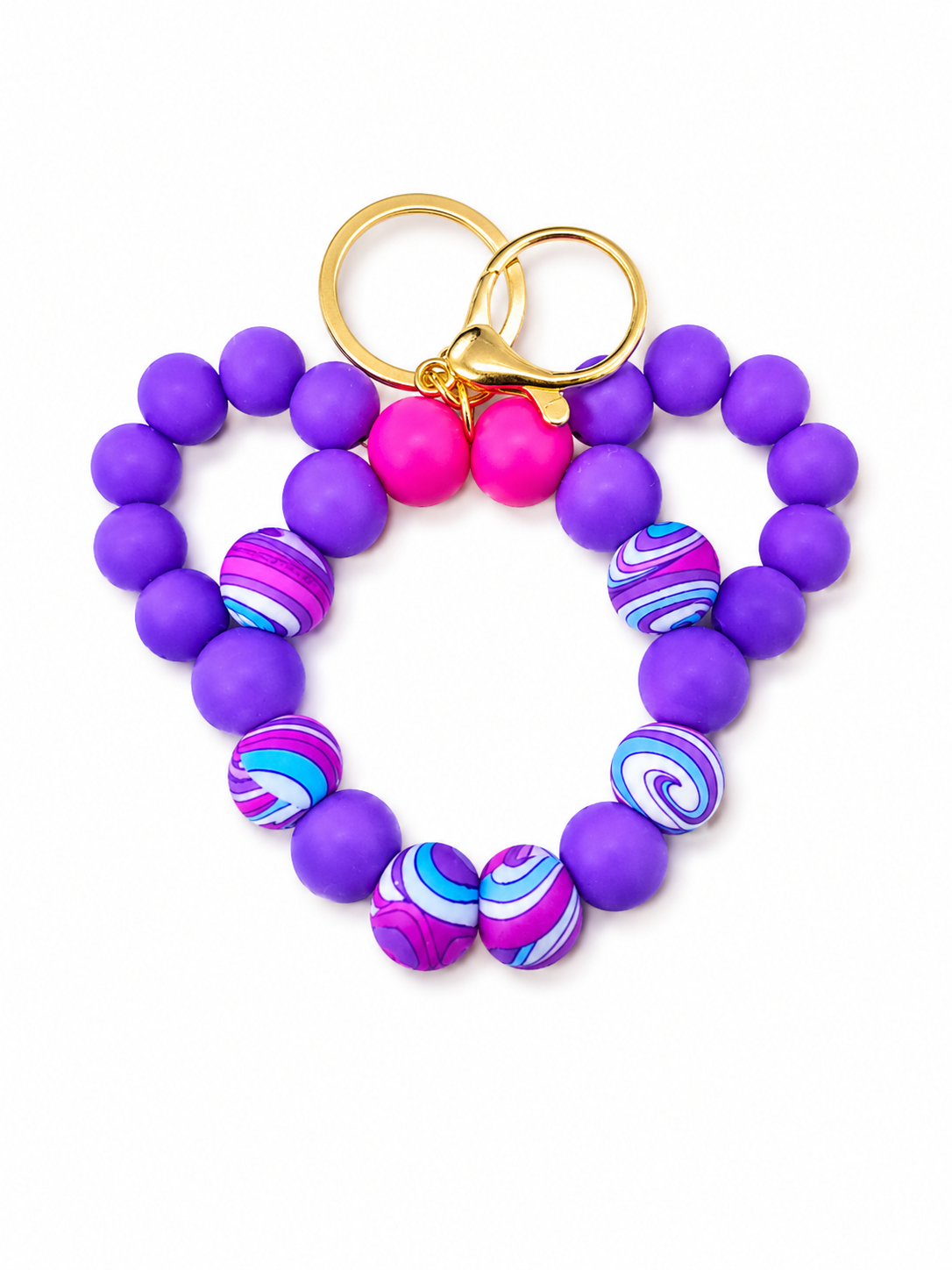 Colorful Silicone Beaded Wristlet with Ears Keychains