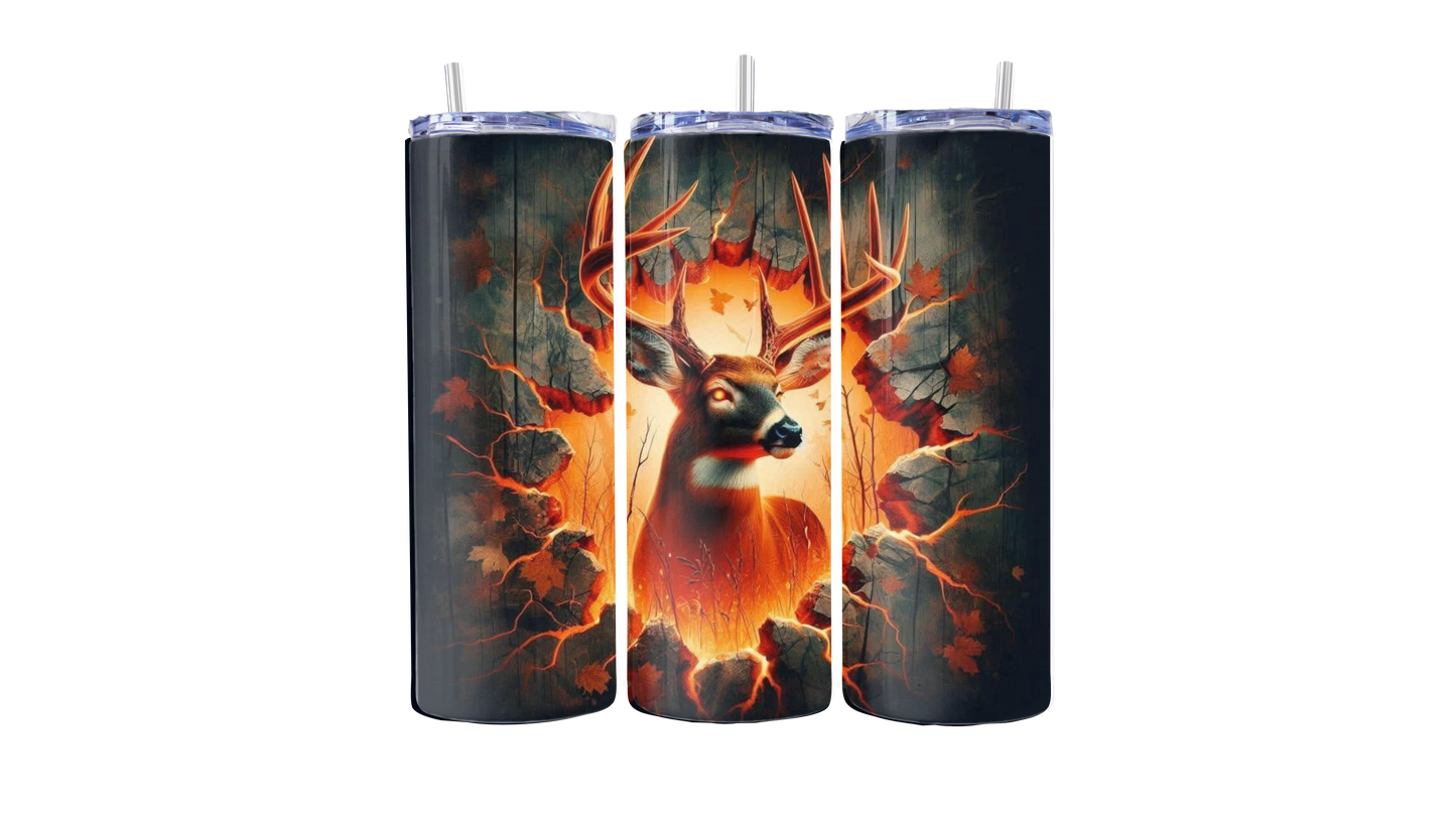 “Fire Buck” Explosive Deer 20oz Stainless Steel Tumbler