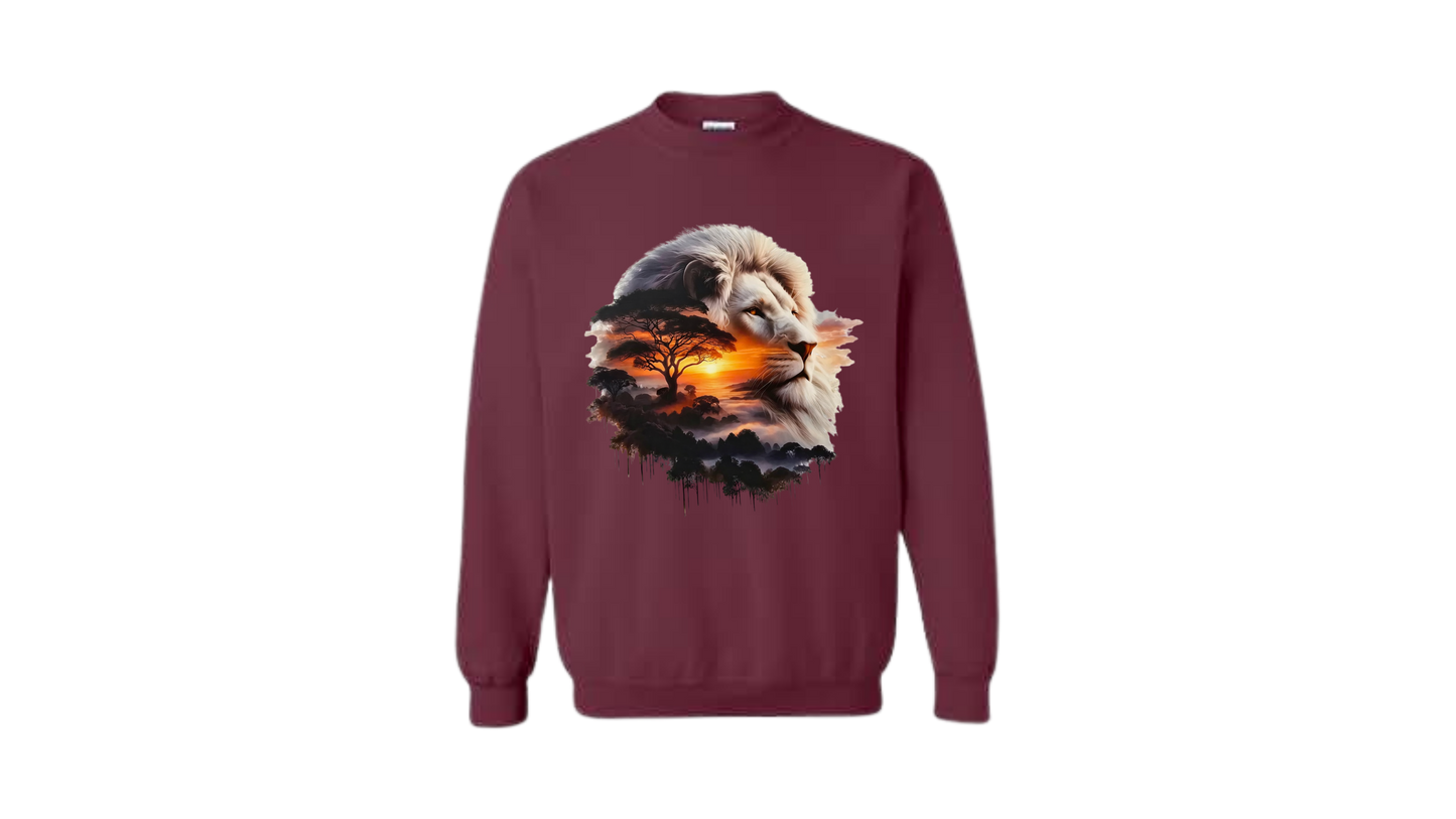 Majestic Lion Sunset Crewneck Sweatshirt