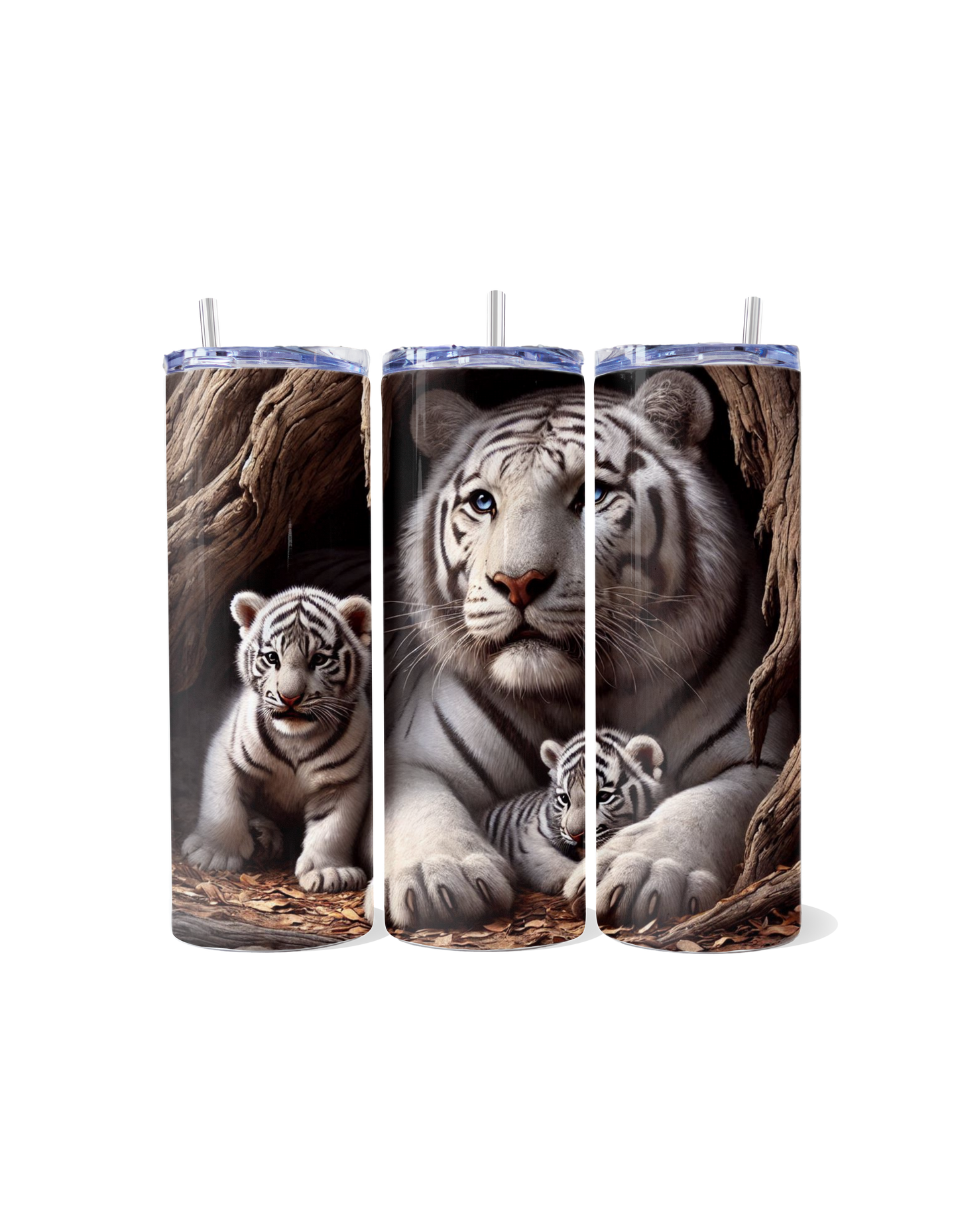 "Guardian of the Wild: A White Tiger Mother and Her Cubs" Tumbler