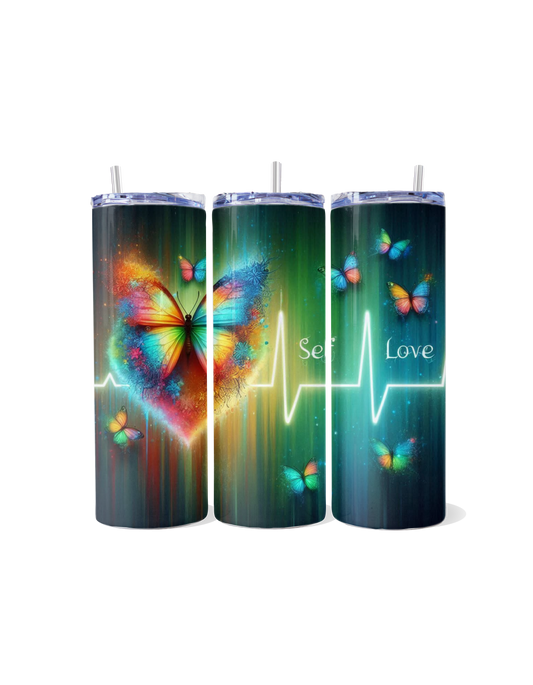 **"Self-Love Pulse: Butterflies & Heartbeat"** Tumbler