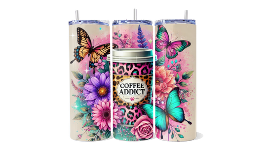 Coffee Addict Butterfly & Floral Tumbler |  20oz Stainless Steel