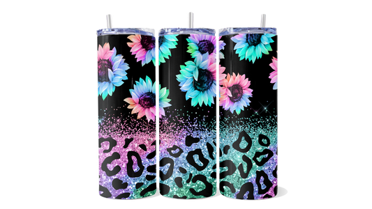 Rainbow Sunflower Leopard Glitter Tumbler
