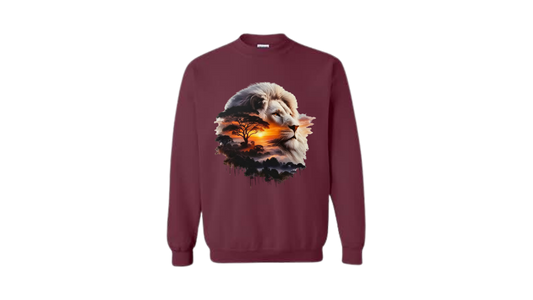 Majestic Lion Sunset Crewneck Sweatshirt