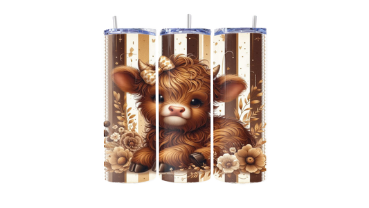 Brown Highland Cow Floral 20oz Tumbler