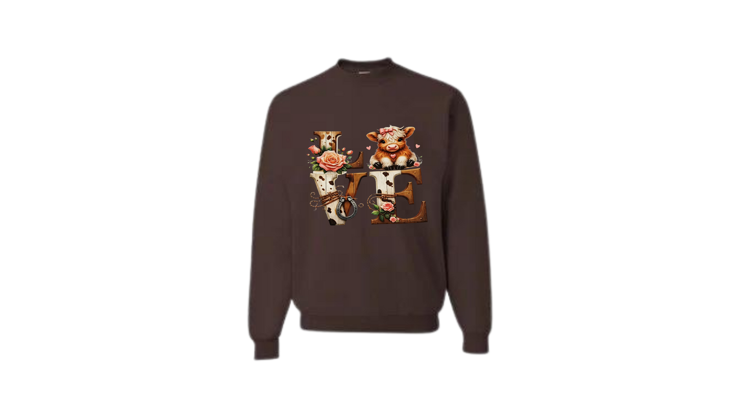 Highland Cow Love Floral Crewneck Sweatshirt
