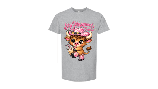 Sip Happens Darlin’ Highland Cow Shirt
