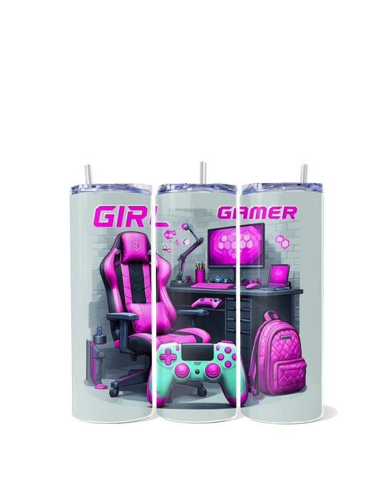 "Game On, Girl: Pink Gamer Tumbler for the Ultimate Player"