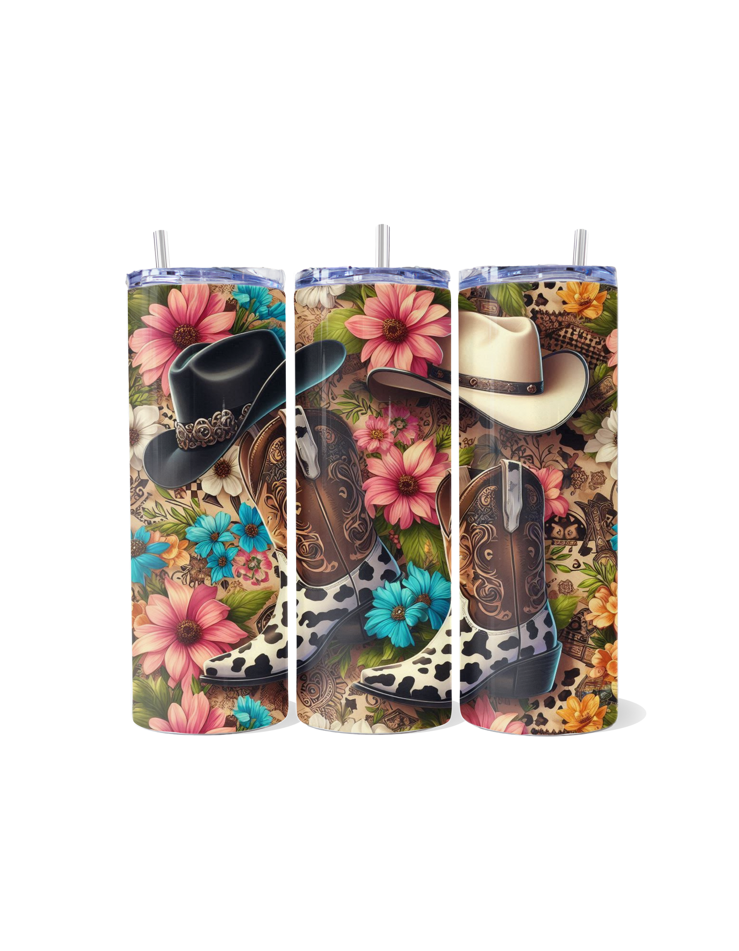 "Wild West Chic: Cowgirl Boots, Cowprint, Leopard & Hats Tumbler"