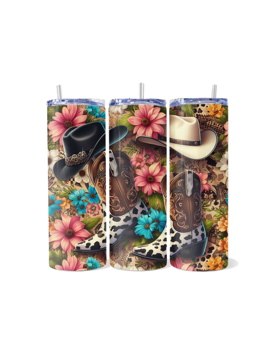 "Wild West Chic: Cowgirl Boots, Cowprint, Leopard & Hats Tumbler"